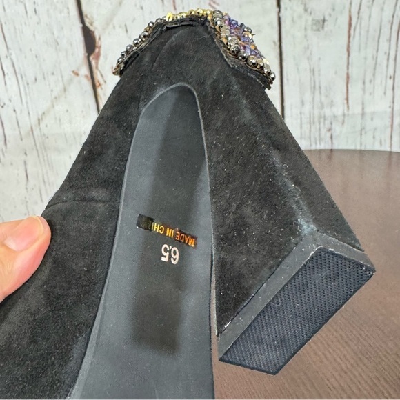 JEFFREY CAMPBELL EVA CROSS black suede platform pumps with sequins & Beads 6.5 - Picture 12 of 17